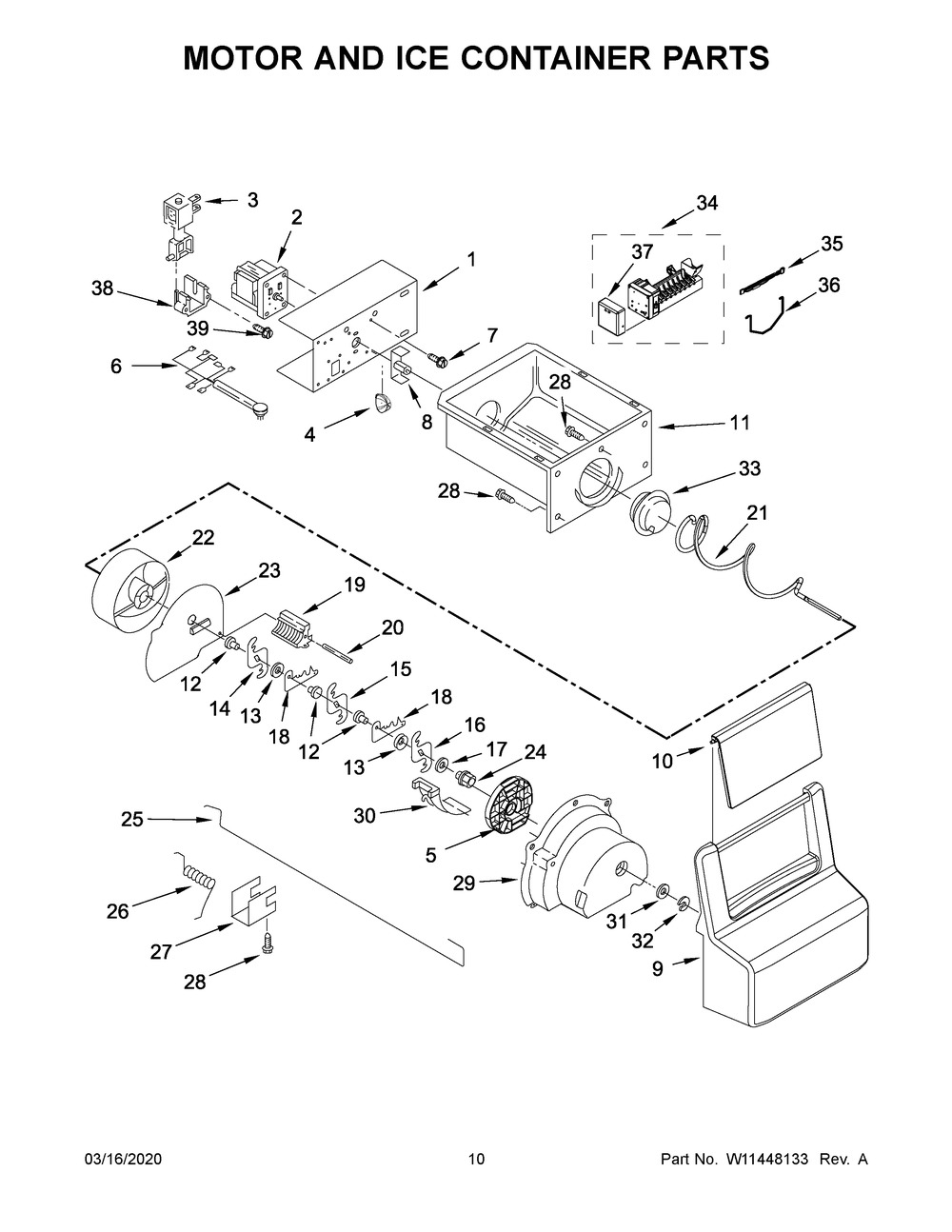 Motor And Ice Container Parts Diagram and Parts List for ASI2175GRB03  Maytag Refrigerator