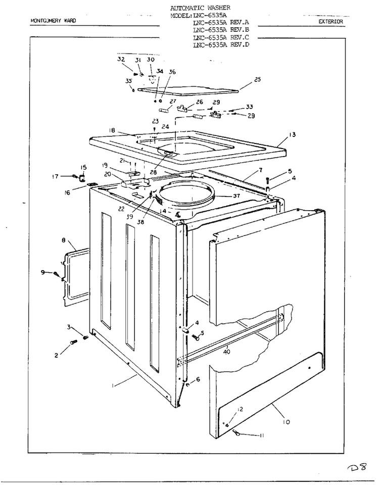 Exterior Diagram and Parts List for 6535A REV C Norge Washer