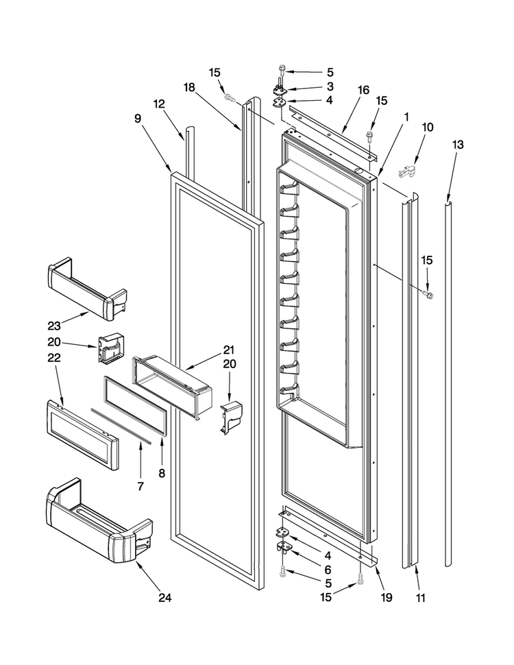 Refrigerator Door Parts Diagram and Parts List for JS48CXDUDB00  Jenn-Air Refrigerator