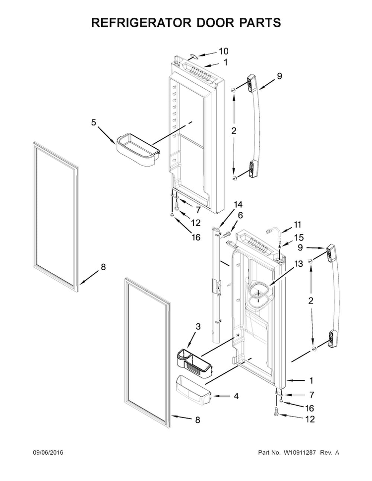 Refrigerator Door Parts Diagram and Parts List for AFI2539ERM02  Amana Refrigerator