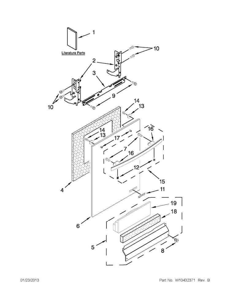 Door Panel Parts Diagram and Parts List for JDB3650AWR5  Jenn-Air Dishwasher