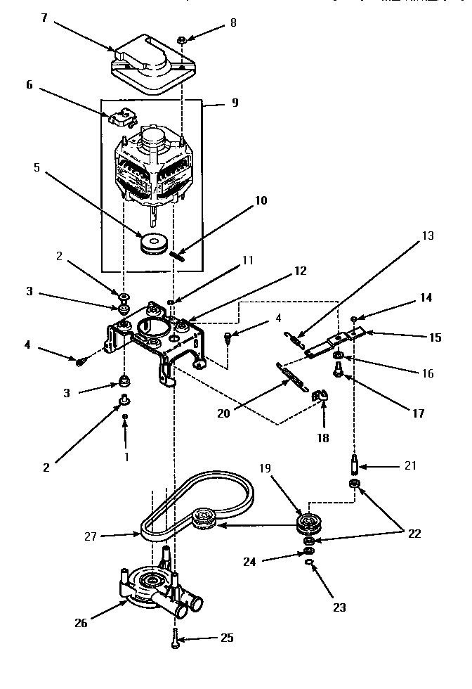 Motor, Mtg Brkt, Belt, Pump & Idler Assy Diagram and Parts List for LWM423L-P1176404WL  Amana Washer