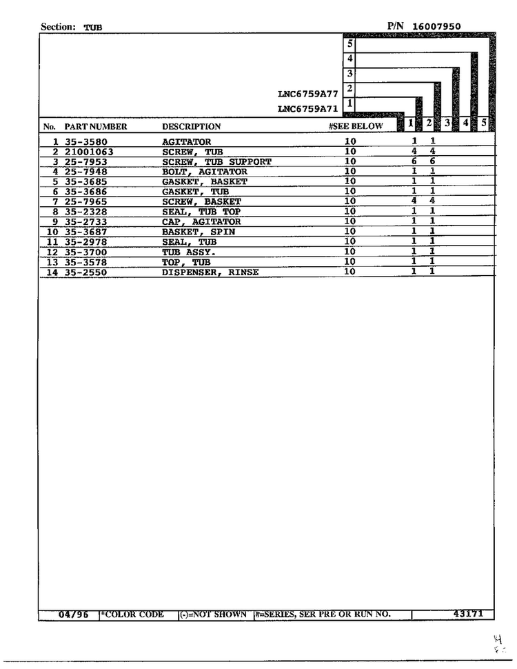 Tub Page 2 Diagram and Parts List for LNC6759A71  Admiral Washer