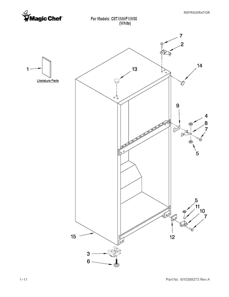 Cabinet Parts Diagram and Parts List for C8TXNWFXW00  Magic Chef Refrigerator