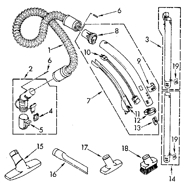 Hose And Attachment Diagram and Parts List for 1162040091  Kenmore Canister Vacuum