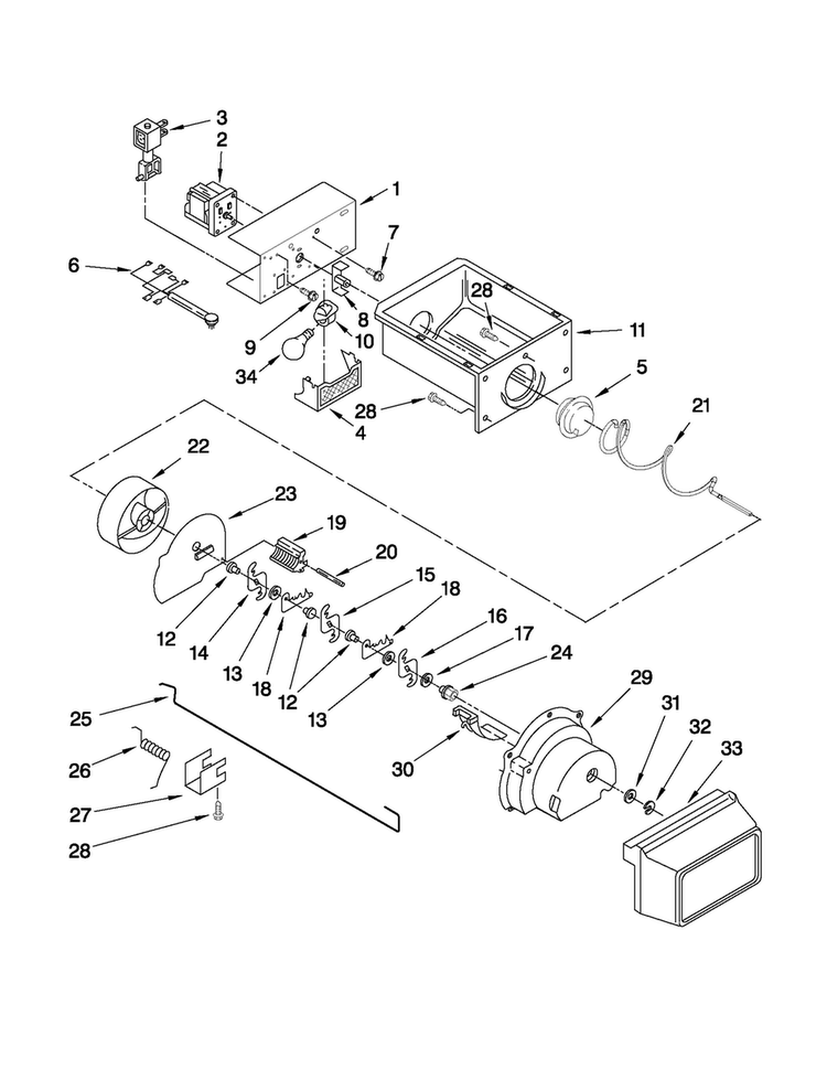 Motor And Ice Container Parts Diagram and Parts List for MSF25D2EAS01  Maytag Refrigerator