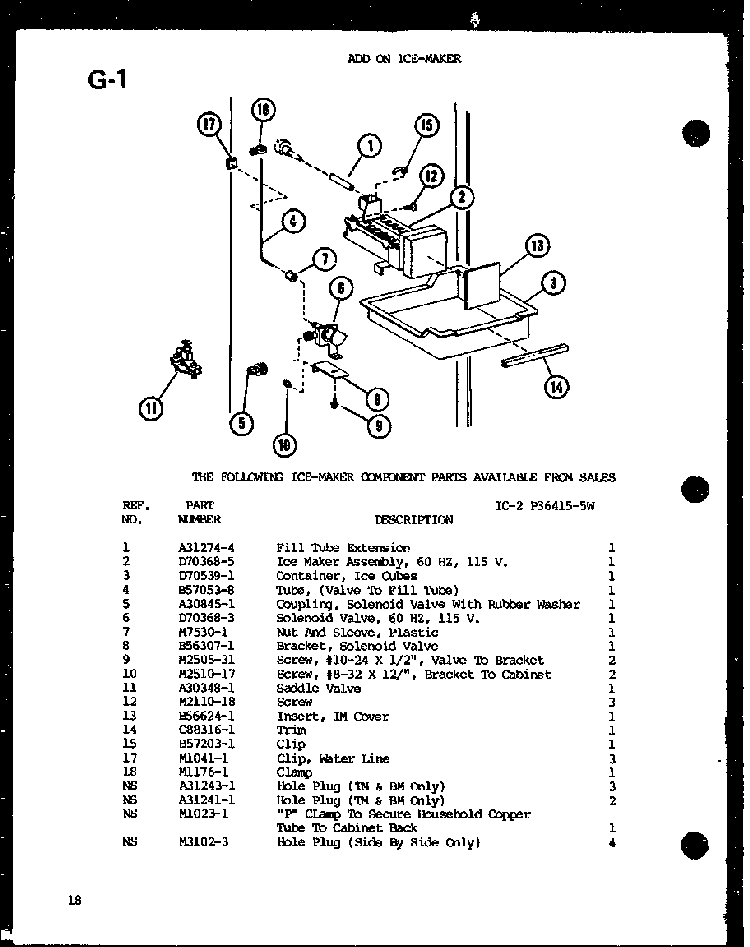 Add On Ice-maker Diagram and Parts List for TM14G-1-L-P75658-13WL  Amana Refrigerator
