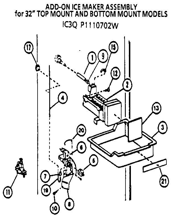 Icemaker - Ic3q P 1110702w Diagram and Parts List for 85378-P1117202W  Amana Refrigerator