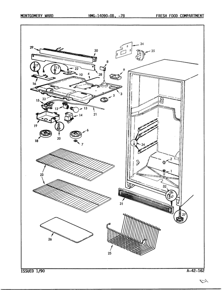 Fresh Food Compartment Diagram and Parts List for 14090A  Admiral Refrigerator