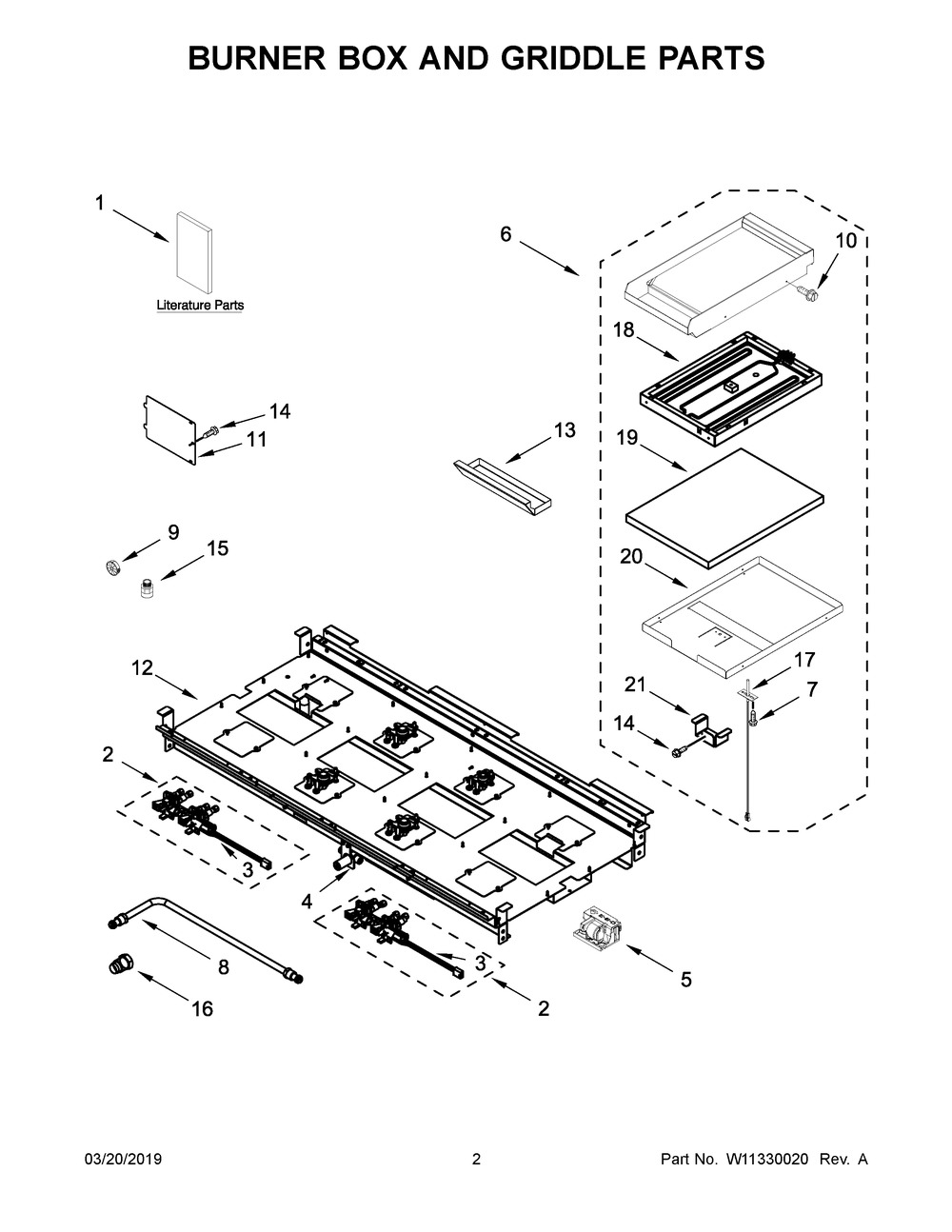 Burner Box And Griddle Parts Diagram and Parts List for JDRP848HL00  Maytag Range