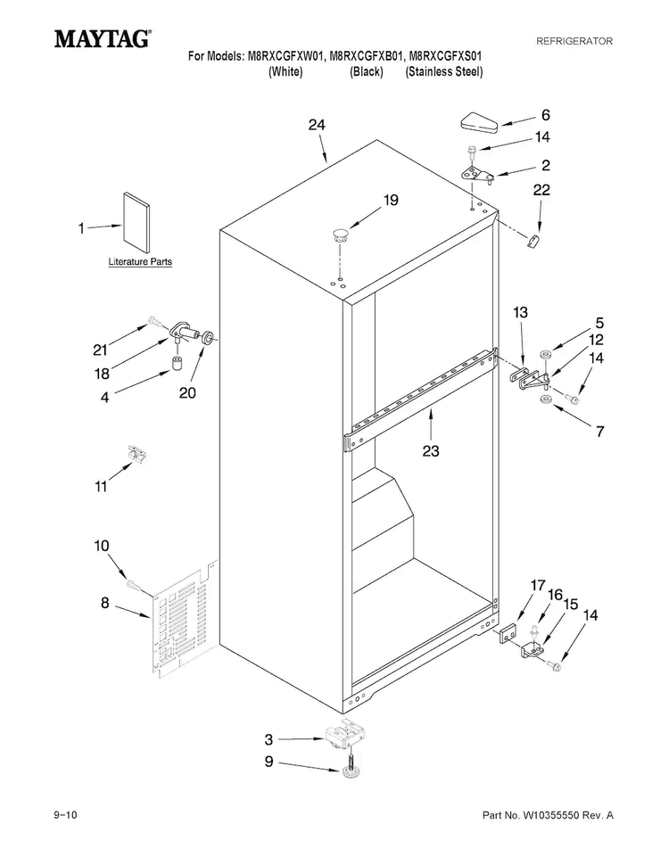 Cabinet Parts Diagram and Parts List for M8RXCGFXB01  Maytag Refrigerator
