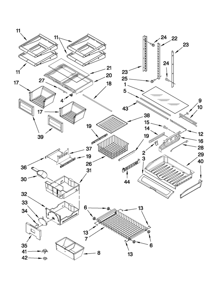Shelf Parts Diagram and Parts List for JFC2290VPY3  Jenn-Air Refrigerator
