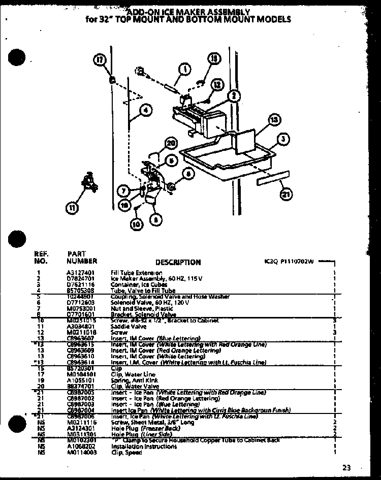 Add-on Icemaker Diagram and Parts List for TM16QB1L-P1111204WL  Amana Refrigerator