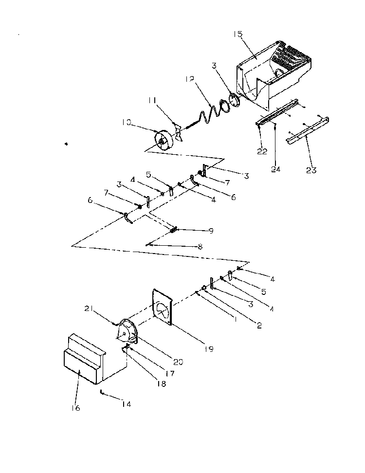 Crushed Ice Bucket Parts Diagram and Parts List for 2599A-P1190419WL  Amana Refrigerator