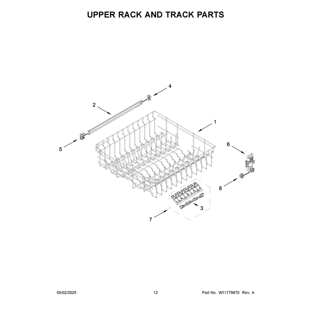 Upper Rack And Track Parts Diagram and Parts List for MDB4949SKB4  Maytag Dishwasher