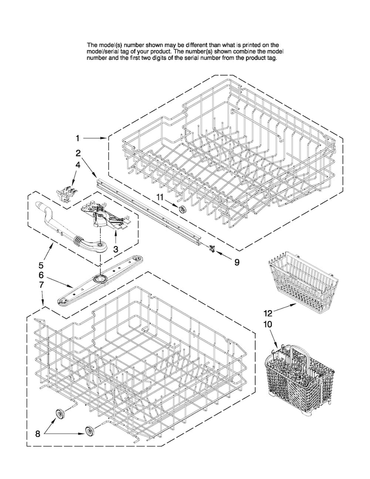 Upper And Lower Rack Parts Diagram and Parts List for MDBH945AWB3  Maytag Dishwasher