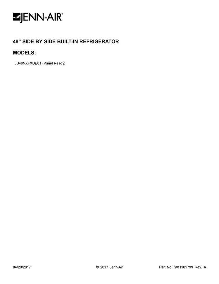 Cover Sheet Diagram and Parts List for JS48NXFXDE01  Jenn-Air Refrigerator