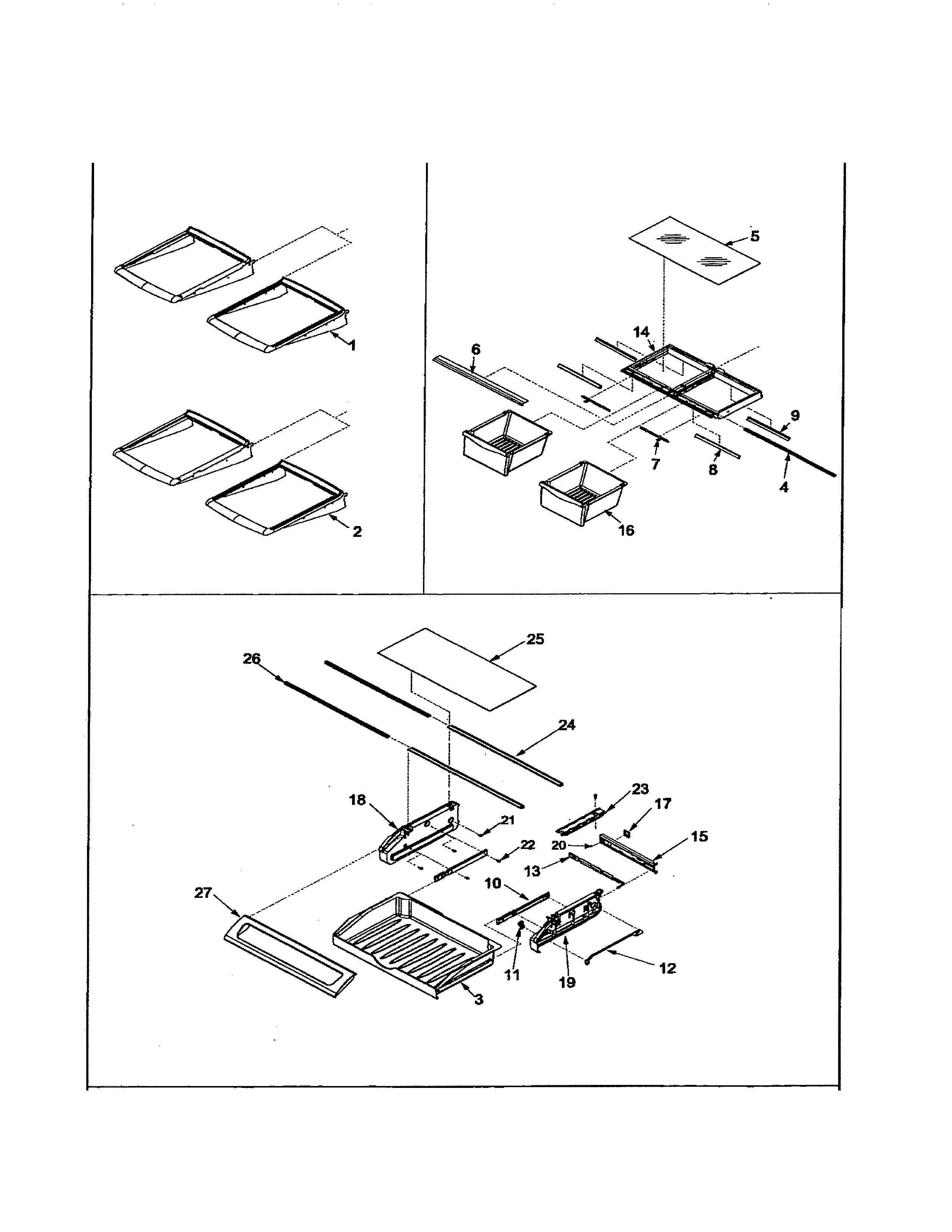 Refrigerator Shelving Diagram and Parts List for 59673502203  Kenmore Refrigerator