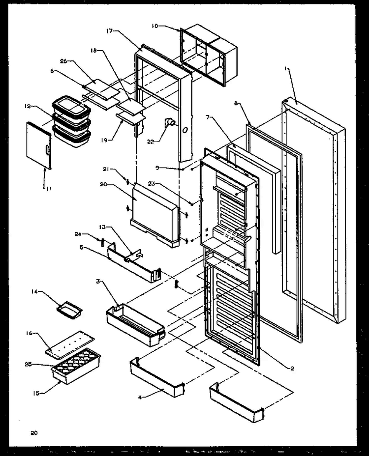 Refrigerator Door Diagram and Parts List for SXD22NW-P1162405WW  Amana Refrigerator