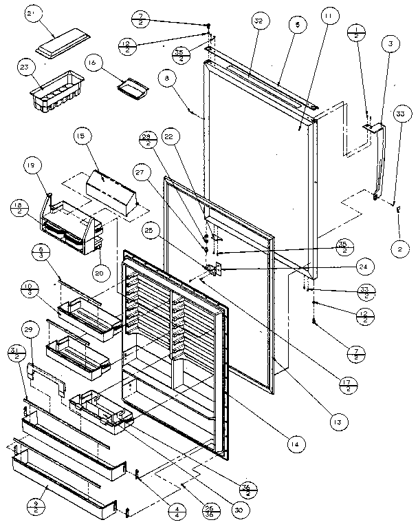 Fresh Food Door Diagram and Parts List for 85178-P1117103W  Amana Refrigerator