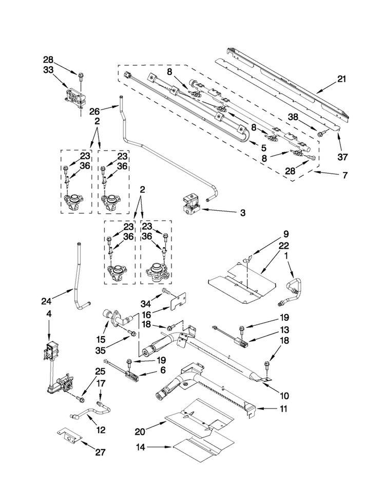 Manifold Parts Diagram and Parts List for MGT8655XW02  Maytag Range
