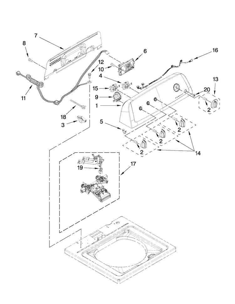 Controls And Water Inlet Parts Diagram and Parts List for NTW4700YQ1  Amana Washer