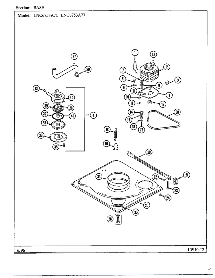 Base Diagram and Parts List for LNC6753A71  Admiral Washer