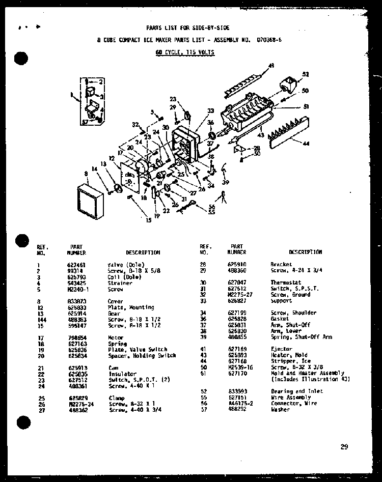 50 Cycle 8 Cube Compact Ice Maker Diagram and Parts List for SRI-22E-A-P74870-21WA  Amana Refrigerator