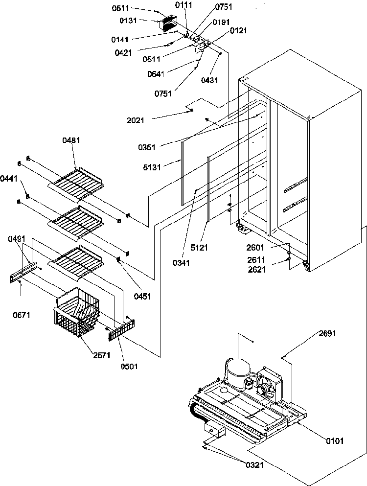 Freezer Shelves And Light Diagram and Parts List for SGD521SW-P1197103WW  Amana Refrigerator