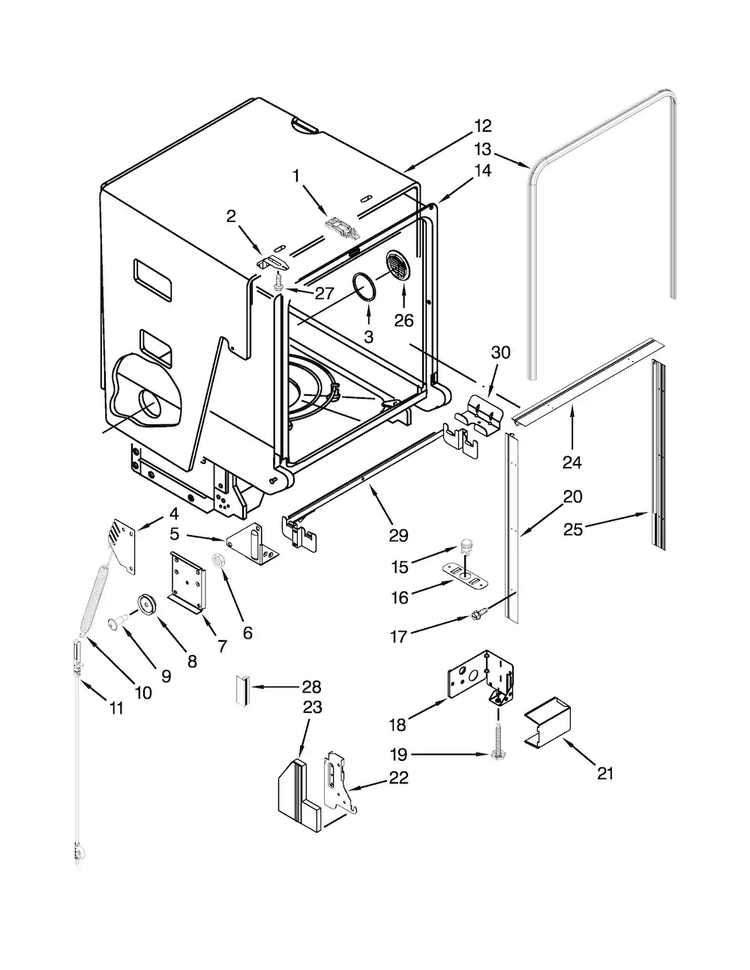 Tub And Frame Parts Diagram and Parts List for MDBH980AWQ0  Maytag Dishwasher