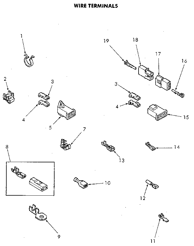 Wire Terminals Diagram and Parts List for NE4813L43738  Speed Queen Dryer