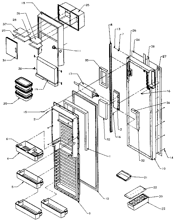 Fresh Food Door Diagram and Parts List for SXDE27N-P1162206W  Amana Refrigerator