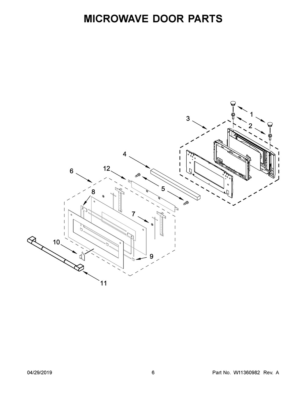 Microwave Door Parts Diagram and Parts List for JMC2427IL01  Maytag Microwave