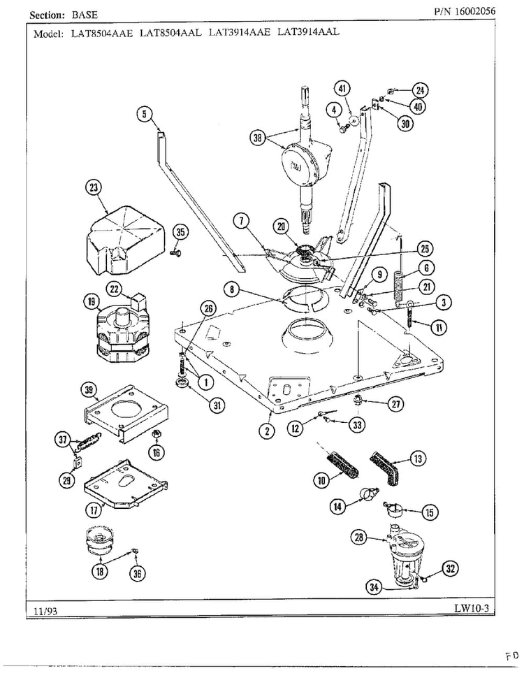 Base Diagram and Parts List for LAT5804AAE  Maytag Washer