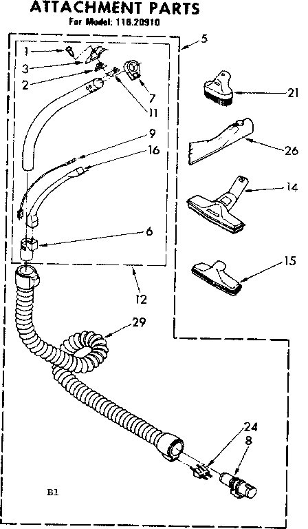 Attachment Parts Diagram and Parts List for 11620910  Kenmore Canister Vacuum