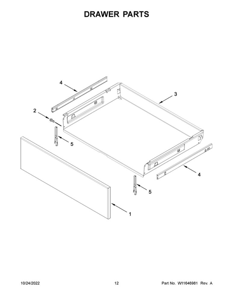Drawer Parts Diagram and Parts List for MGR8800FZ5  Maytag Range