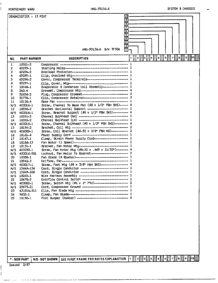 System And Chassis Page 2 Diagram and Parts List for 93156A  Admiral Dehumidifier