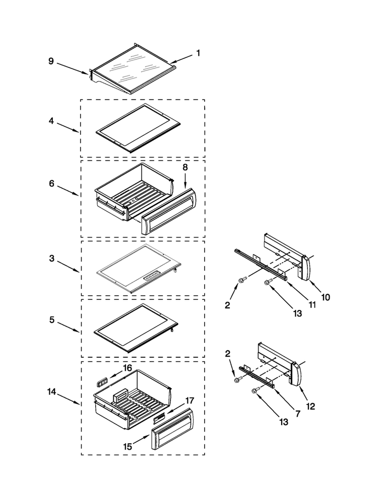 Refrigerator Shelf Parts Diagram and Parts List for JS42NXFXDW03  Jenn-Air Refrigerator