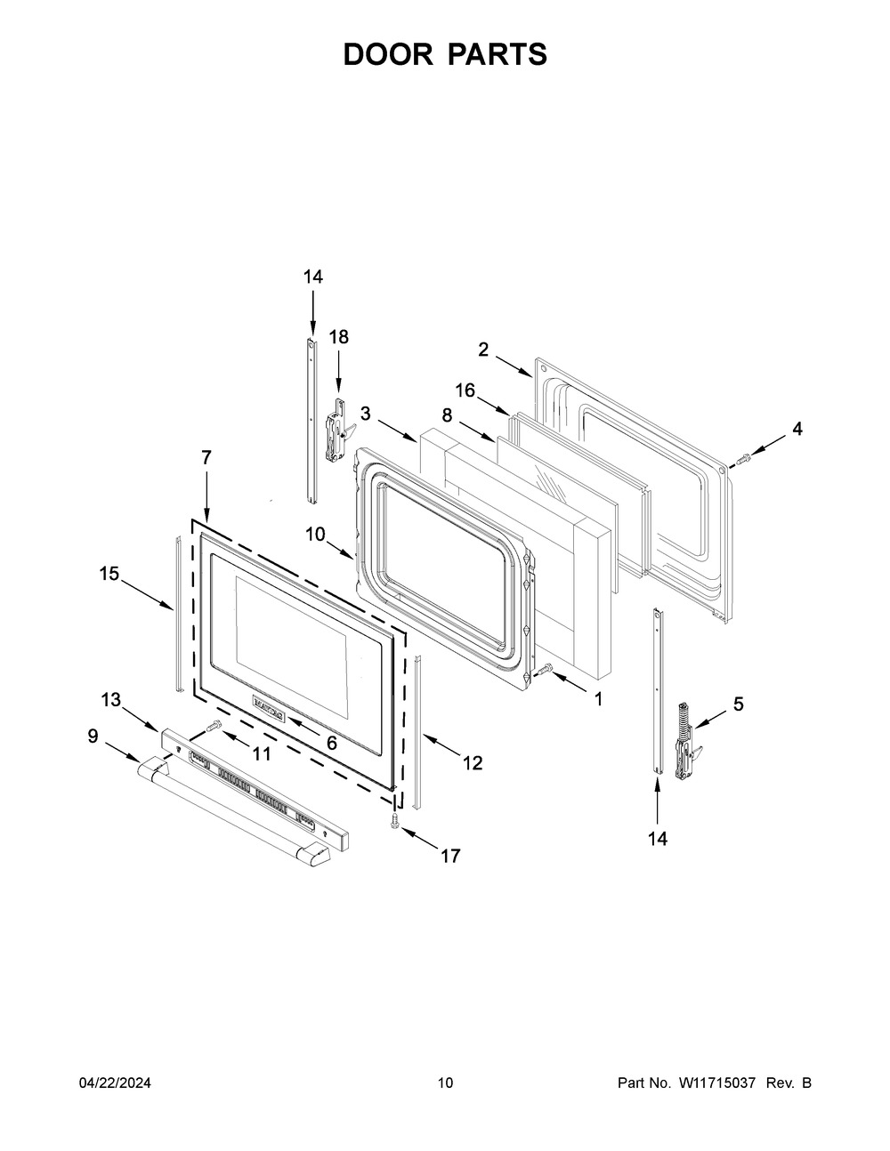 Door Parts Diagram and Parts List for MGR6600PZ1  Maytag Range