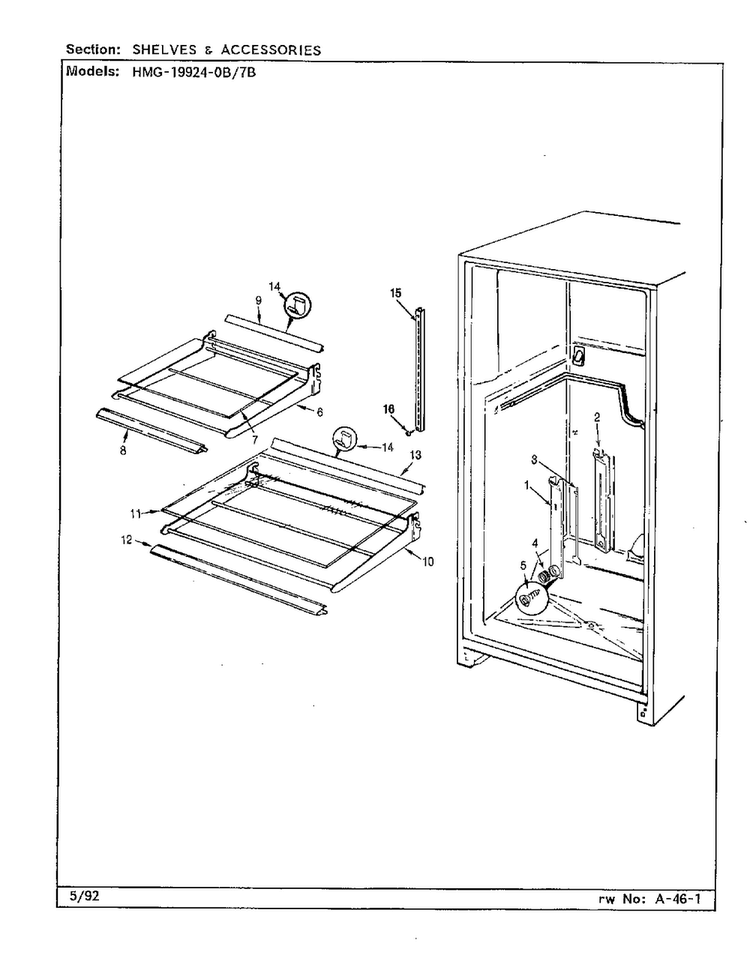 Shelves And Accessories Diagram and Parts List for 19924-0A  Admiral Refrigerator