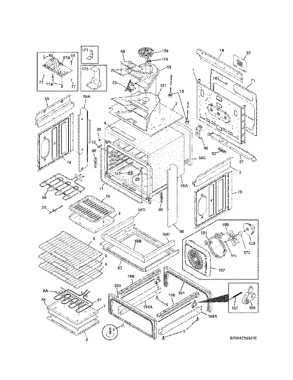 Body Diagram and Parts List for 79042553313  Kenmore Range