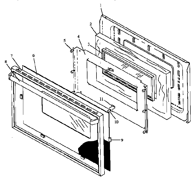 Oven Door Assembly Diagram and Parts List for SNK26FS P1143091NW,L Amana Range
