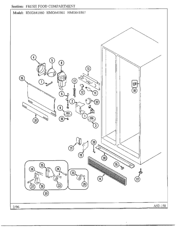 Fresh Food Compartment Diagram and Parts List for 641861  Admiral Refrigerator