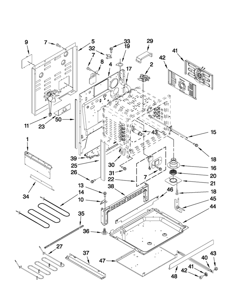 Chassis Parts Diagram and Parts List for JDS9860CDB01  Jenn-Air Range