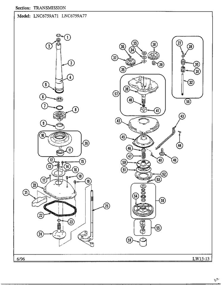 Transmission Diagram and Parts List for LNC6759A71  Admiral Washer