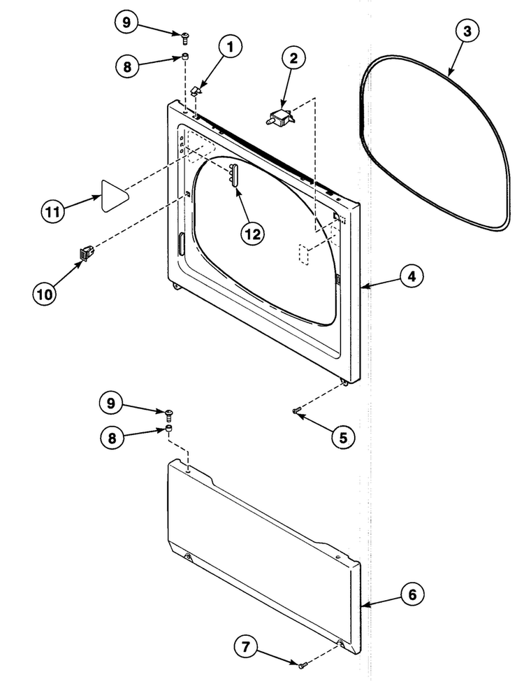 Front Panel Diagram and Parts List for SSGT09QF  Speed Queen Dryer