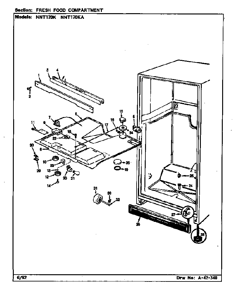 Fresh Food Compartment Diagram and Parts List for NNT170KA CC29A Maytag Refrigerator