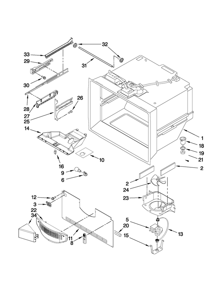 Freezer Liner Parts Diagram and Parts List for MFF2558VEB4  Maytag Refrigerator