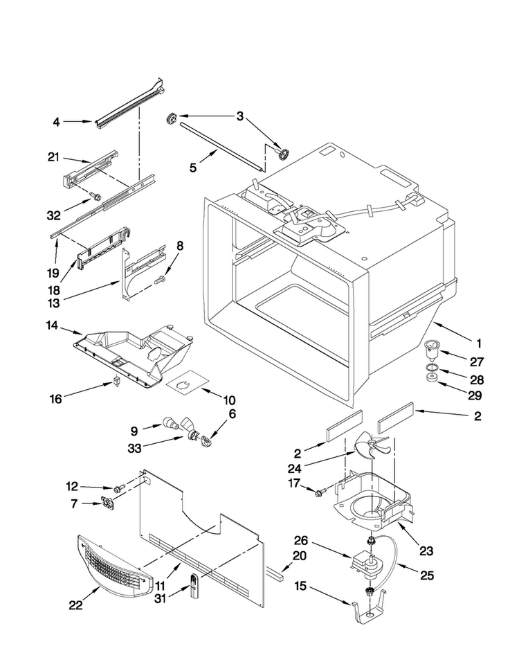 Freezer Liner Parts Diagram and Parts List for 5GFF25PRYA0  Maytag Refrigerator