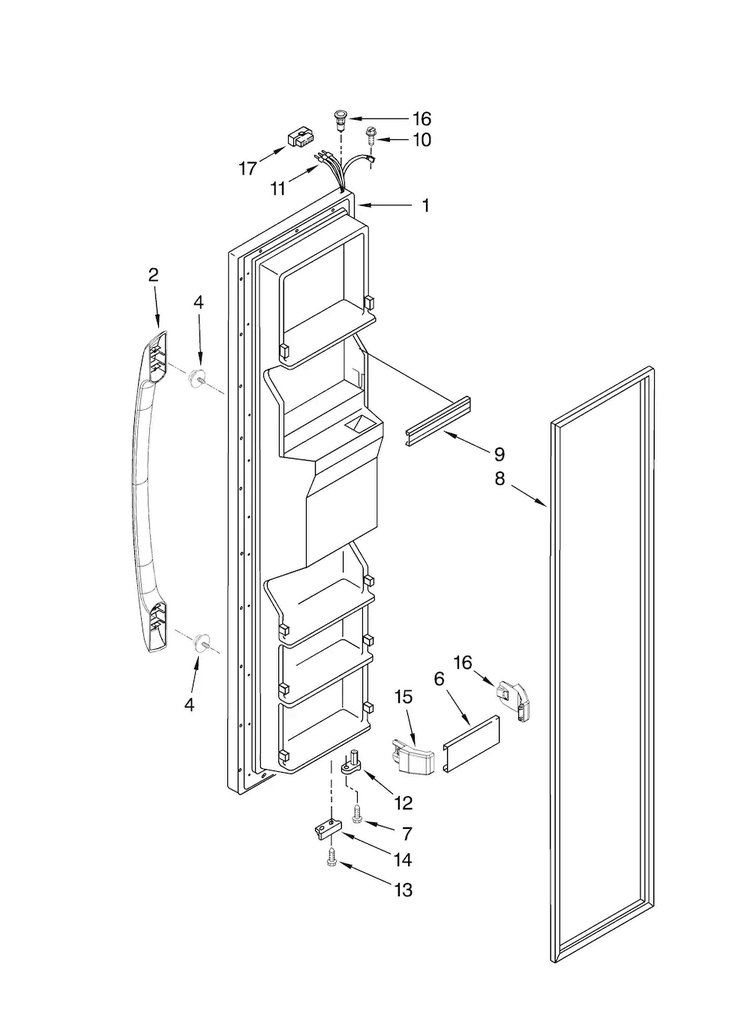 Freezer Door Parts Diagram and Parts List for ASD2522WEB00  Amana Refrigerator